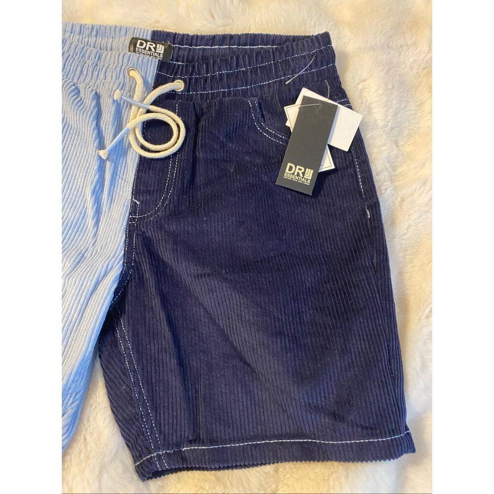 DR Essentials Two-Tone Light Blue and Navy Corduroy Athletic Shorts Sz S NWT - Picture 3 of 9